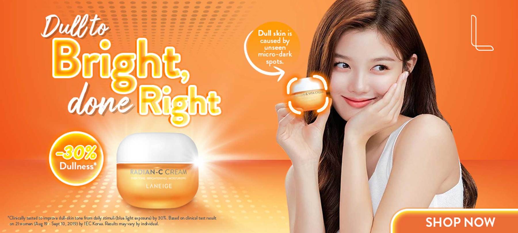 LANEIGE advertisement to promote bright skin