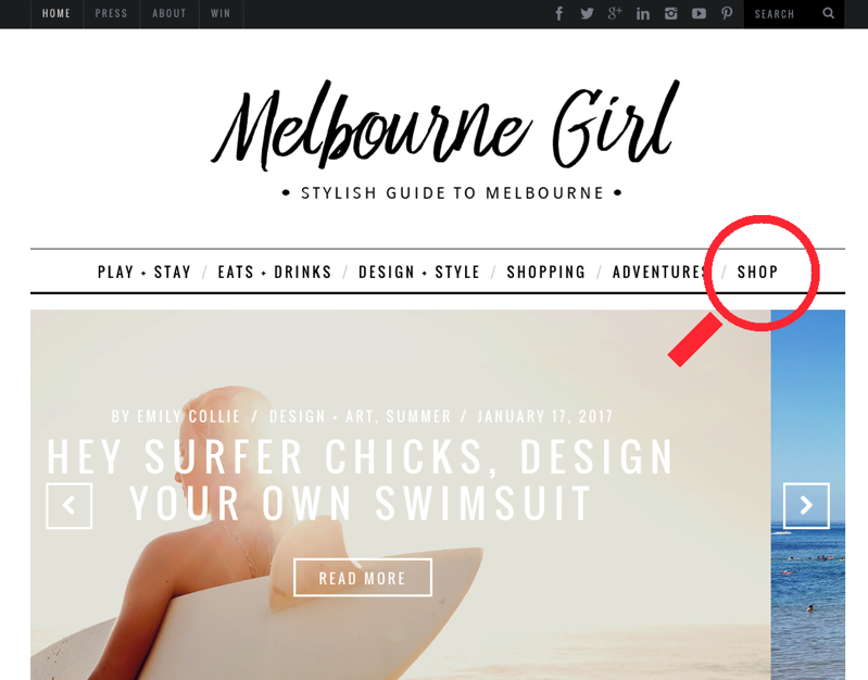 Affiliate Storefront Example - Online Magazine - Melbourne Girl